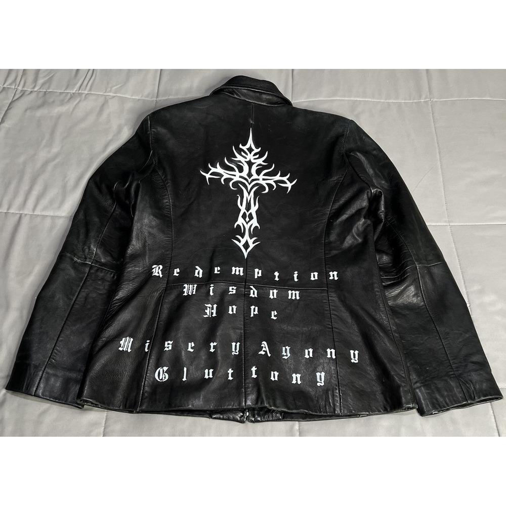 Leather Jacket Women Size Large Cross Crosses God Casual Corner Goth Y2K Cyber